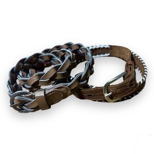 Kids Braided Faux Leather Belt Set- Brown